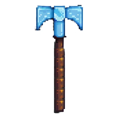 ultra-blocky minimal pixel art Minecraft pickaxe with few large square pixels sticker