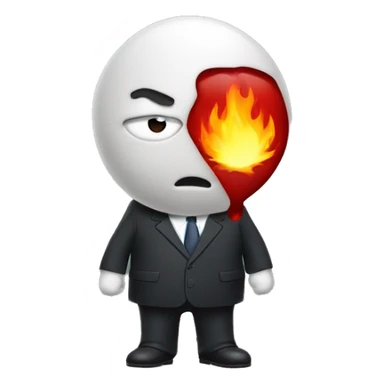 A little red gum drop wearing a suit very angry with fire coming out of his head from inside out sticker
