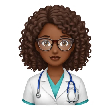 Medical assistant female dark skin long brown curly hair with glasses sticker