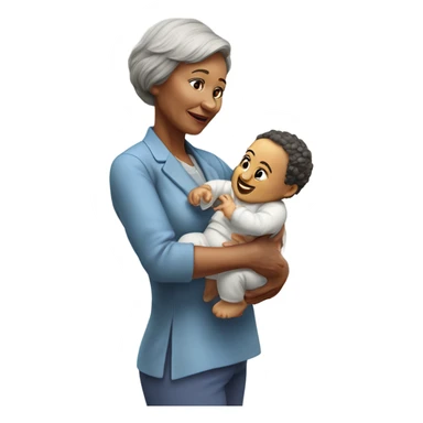 Create a 3d hyper realistic senior woman holding a baby  sticker
