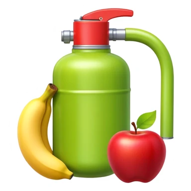gas cannister surrounded by an apple, banana, and grape sticker