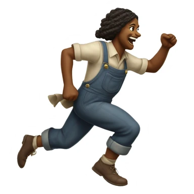huckleberry Finn Pagan goddess sprinting, in overalls, with a large stride and arms outstretched sticker