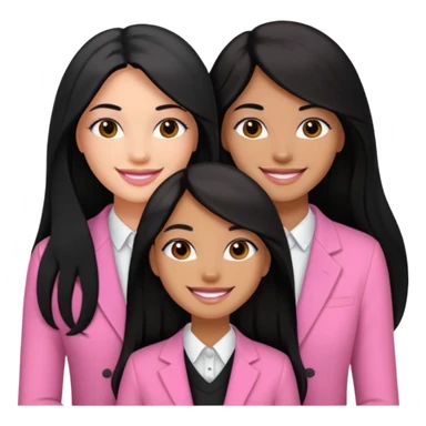 3 besties with professional glammed up looks wearing pink, medium skin tone smiling big with black long hair  sticker
