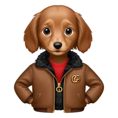 long haired mini dachshund wearing gucci jacket sticker