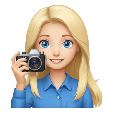  blue eyes blonde girl photographer cartoon taking picture in middle of taking picture camera in front of face long hair smiling funny flash professiona sticker