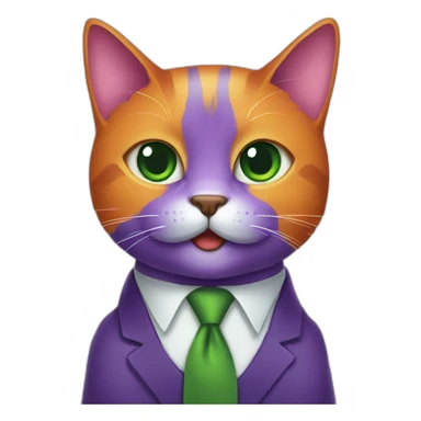 Purple cat with a green and orange tie sticker