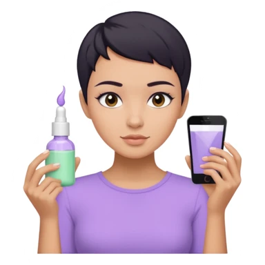 tan girl with pastel purple shirt with black hair & a pixie, doing her skin care sticker