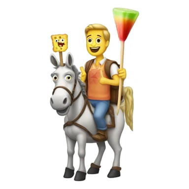man standing on a donkey eating a spongebob popsicle  sticker