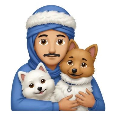 arabic man hugging Spitz dog  sticker