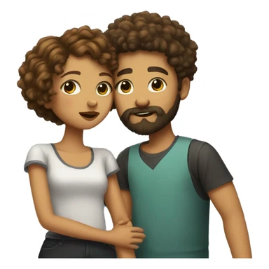 Bearded boy with buzcut kissing curly short haired girl sticker