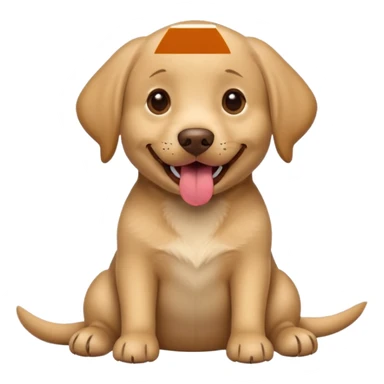 Happy light brown Labrador sitting on beige background, wide smile with tongue out, looking at camera, playful and curious expression, professional portrait style sticker