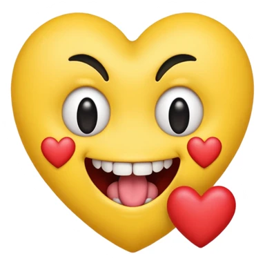 yellow emoji face holding a heart and hes so happy with so happy with teeth and tongue and toes growing out of the top of its head. his eyes have been plucked out and are now eyeless sockets. no eyes. emo hair sticker