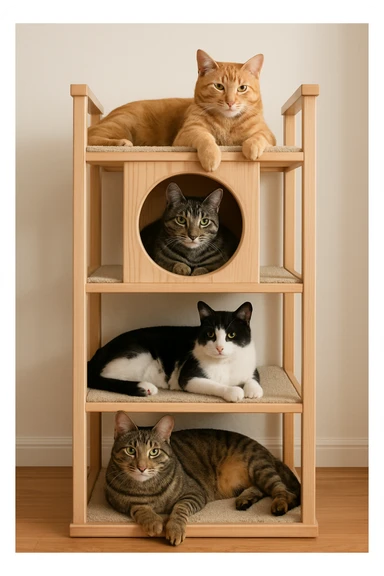 cats relaxing in a vertical playhouse sticker