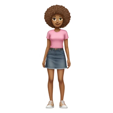 Tan girl with Afro posing full body jean skirt pink shirt sticker