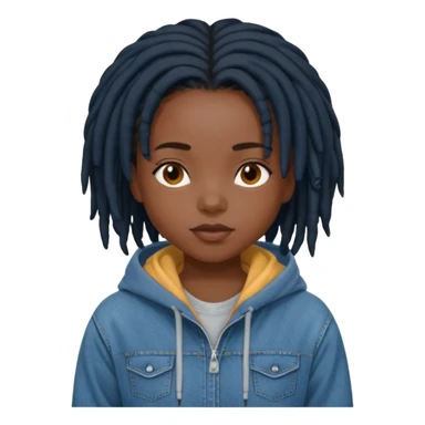 make a black girl with short black locs wearing a denim hoodie with black sleeves sticker