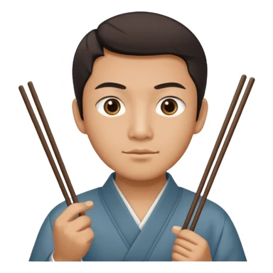 Asian man with really small eyes holding chopsticks sticker
