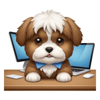 preciso de um cachorrinho da raça shitzu em cima de uma mesa de escritório sticker
