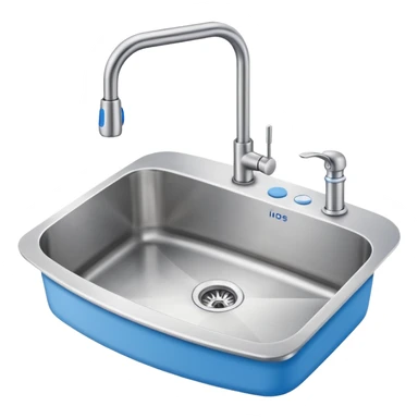 “Flat icon-style emoji of a kitchen sink and faucet, light gray and blue colors, simple clean vector look” sticker