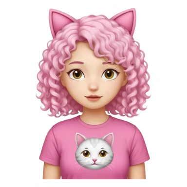 girl with white curly hair and cat ears wearing pink tshirt sticker