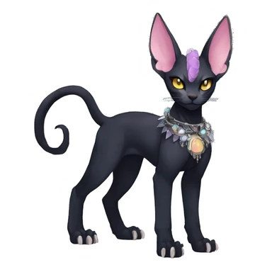 cool punk kawaii anime edgy distinguished pretty elegant beautiful fantasy black ethereal nargacuga-Noivern-sphynx-Quiana-Fakemon collar harness jewels full body sticker