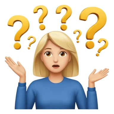 lady with medium lenth blonde hair throwing question marks in the as if confused sticker