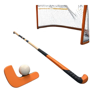A ball and hockey stick resting on an ice rink, with the goalposts and clear markings in the background. The scene captures the unique nature of field hockey with a ball on ice, emphasizing the speed and precision of the sport in a cold, competitive atmosphere. sticker