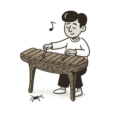 Add traditional Thai patterns and wood texture to the Thai xylophone, preserving the doodle style. sticker