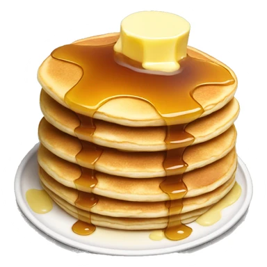 Stack of pancakes with butter and syrup sticker