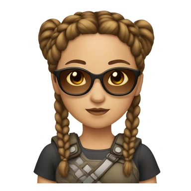 Girl warrior with French braids, brown hair and sunglasses sticker