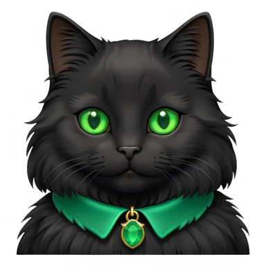 black fluffy cat with emerald collar sticker
