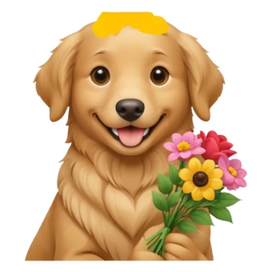 dog holding flowers sticker
