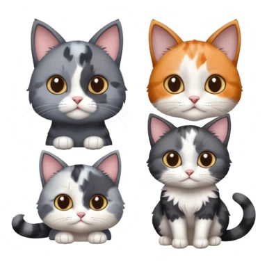 3 different coloured small cats including a dark grey and white, and a patchy calico and a completely solid dark grey with only white paws sticker