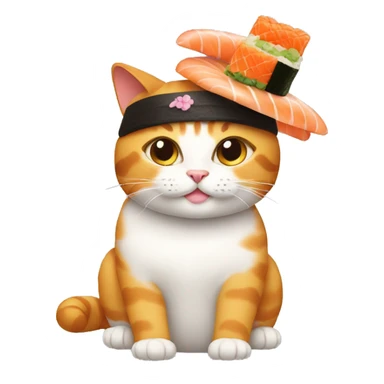 Cat wearing a sushi hat sticker