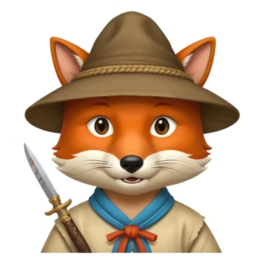 fox face, mogolian ancient with small knife and hat sticker
