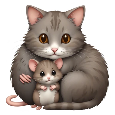 Cat hugs small rat sticker