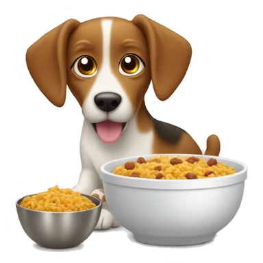 A cute dog with a recipe for food in the bowl in front of it means not just simple food in the bowl but a recipe food that the dog is eating. sticker