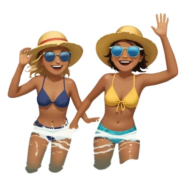 A person splashing in the ocean, laughing with a warm friend beside them. They’re playfully pretending to be explorers, fully immersed in the fun. The sun glows above, and the waves crash around them, symbolizing the joy of being present, creating fun, and appreciating the moment with the people  sticker