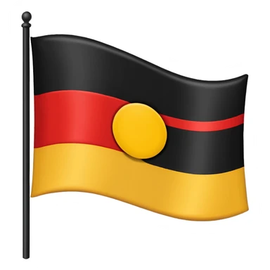 a rectangular flag with the top half solid black and the bottom half solid red with a medium-sized yellow circle in the middle overlapping both colours sticker