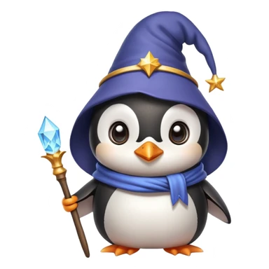 Cute penguin wearing wizard hat and holding a magic wand sticker