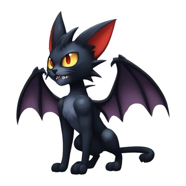   cool edgy beautiful fantasy anime-style dark animal vampiric Litten-Nargacuga-cat-hybrid Fakemon with big fangs and bat-wing-ears full body sticker