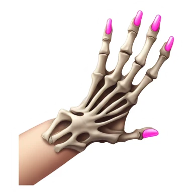 Pretty skeleton 5 fingers hand with pink nails manicure girly design but stylish minimalistic sticker