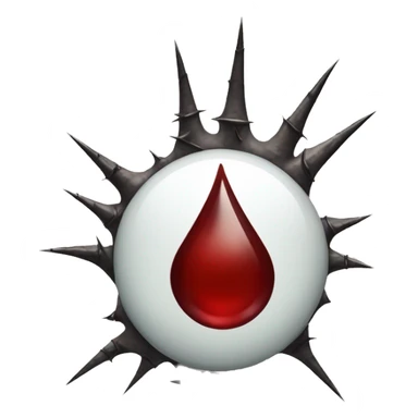 An image of a hand with a thorn piercing through the skin, showing a small drop of blood, set against a natural background with sharp thorns visible sticker