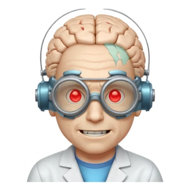 mutant scientist portrait, head and shoulders only, exposed glowing brain, broken goggles, evil smile, mad lab vibe, 3D cartoon, mobile game icon style, clean background, no text, no watermark

 sticker