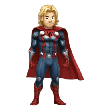 Spiderman as Thor full-body, roadside, 2D render sticker