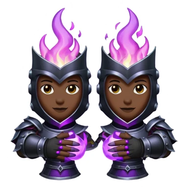 A Discord emoji of a pair of black armored gauntlets holding a flickering violet flame. The hands are positioned as if offering a gift. Dark gothic fantasy, glowing magical effects, high contrast, 2D vector style, white background. sticker
