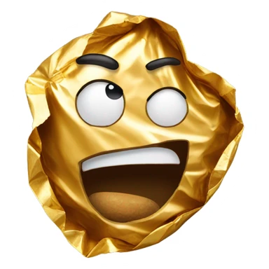 a crying used opened crumpled with torn edges ferrero rocher gold foil wrapper sticker