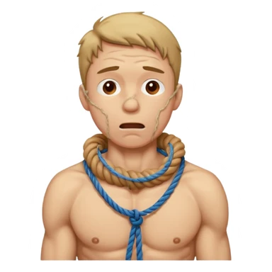 a guy strangling himself chocking himself with a rope so tight around his neck sticker