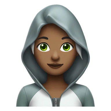 in a shark costume, girl with gray hairstyle, green eyes, teen, sleeping sticker