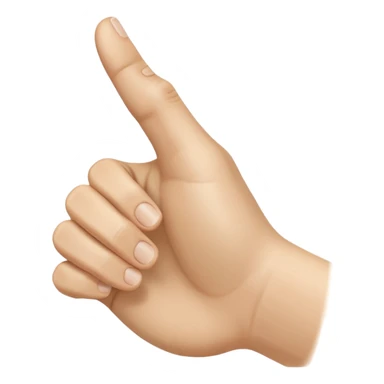 A realistic close-up photo of a right hand entering the frame from the bottom right corner, back of the hand facing the camera, pointing diagonally upwards to the left with only the thumb and index finger extended in a finger gun or L-shape gesture, other fingers closed and tucked in. sticker