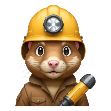 a mole rat with ore drill, white helmet, headlamp sticker